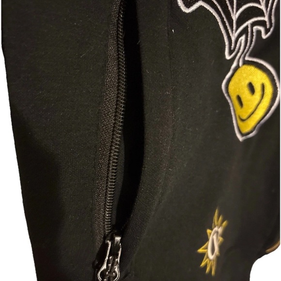 Civilized Graphic Black Zip Up Hoodie Patches & Decals Gold Zipper Sweatshirt - Picture 5 of 9